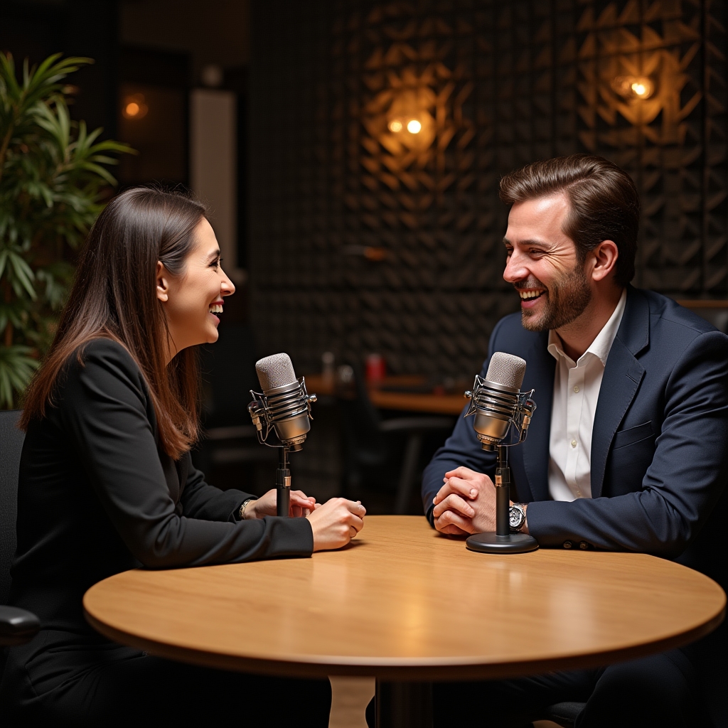 Sessione di registrazione podcast con due professionisti in studio