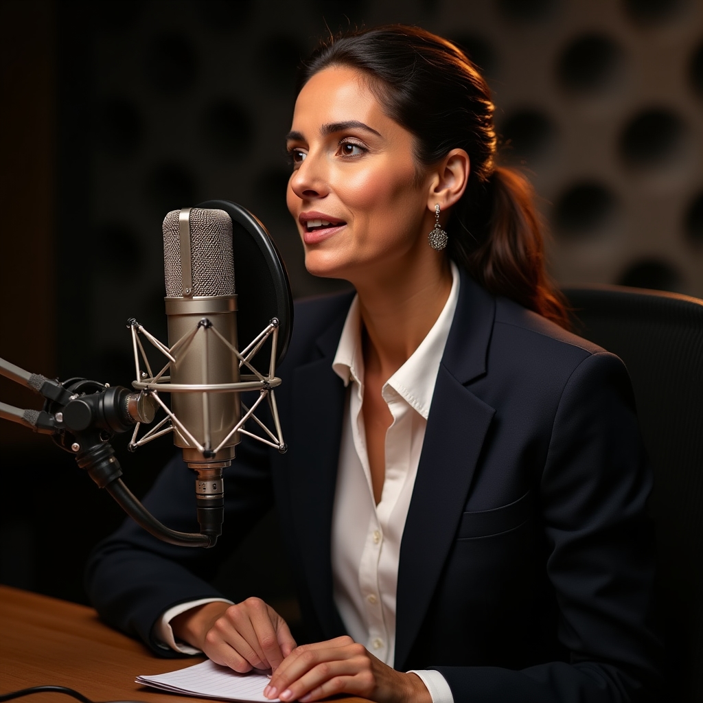 Professionista italiano che registra un episodio podcast in studio