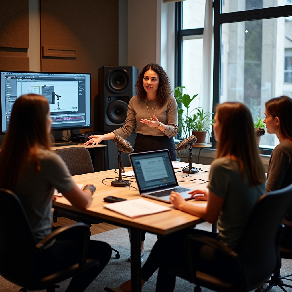 Workshop di podcasting in corso nello studio Zenartix Lab con partecipanti